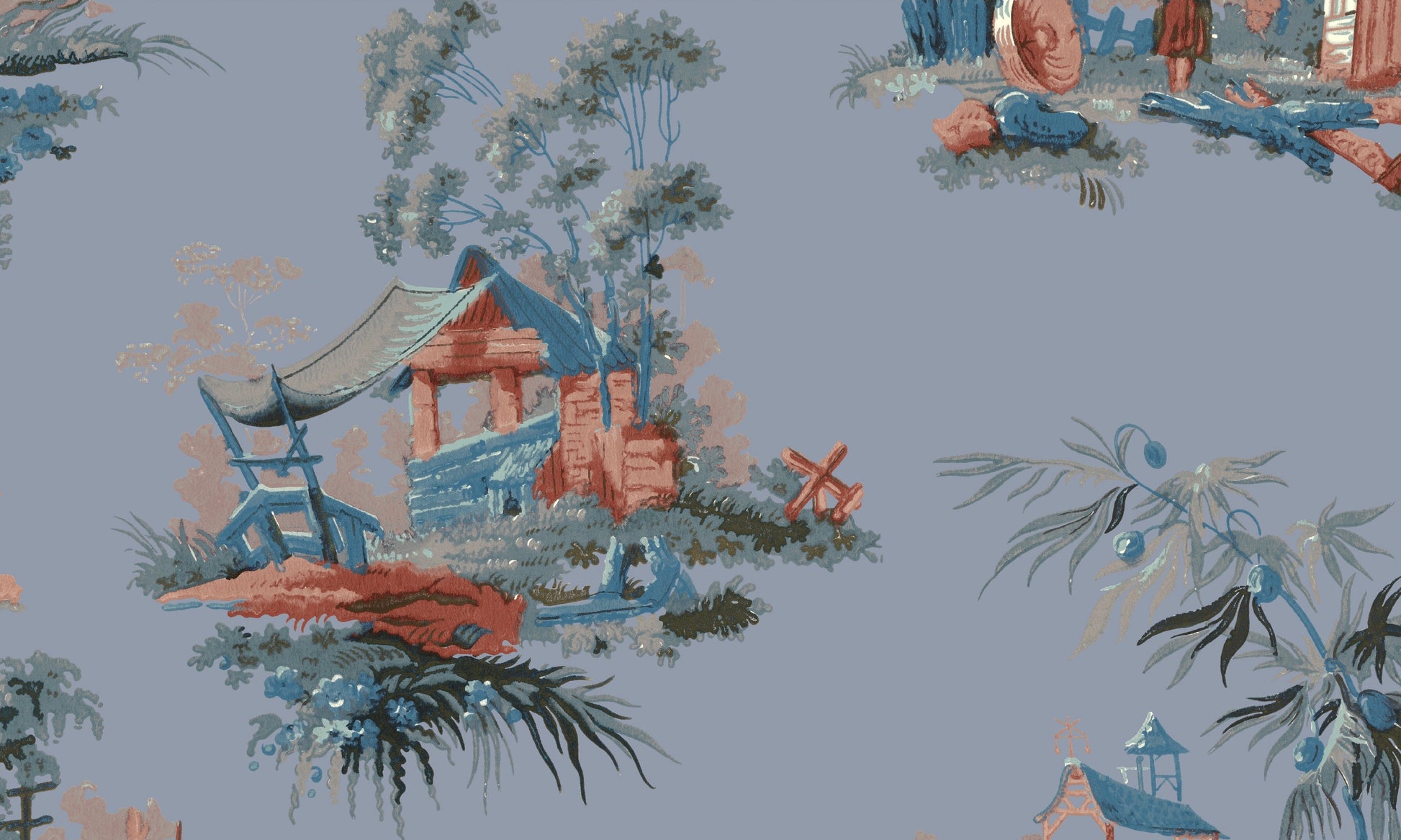 Vintage Oriental Wallpaper in Powder Blue