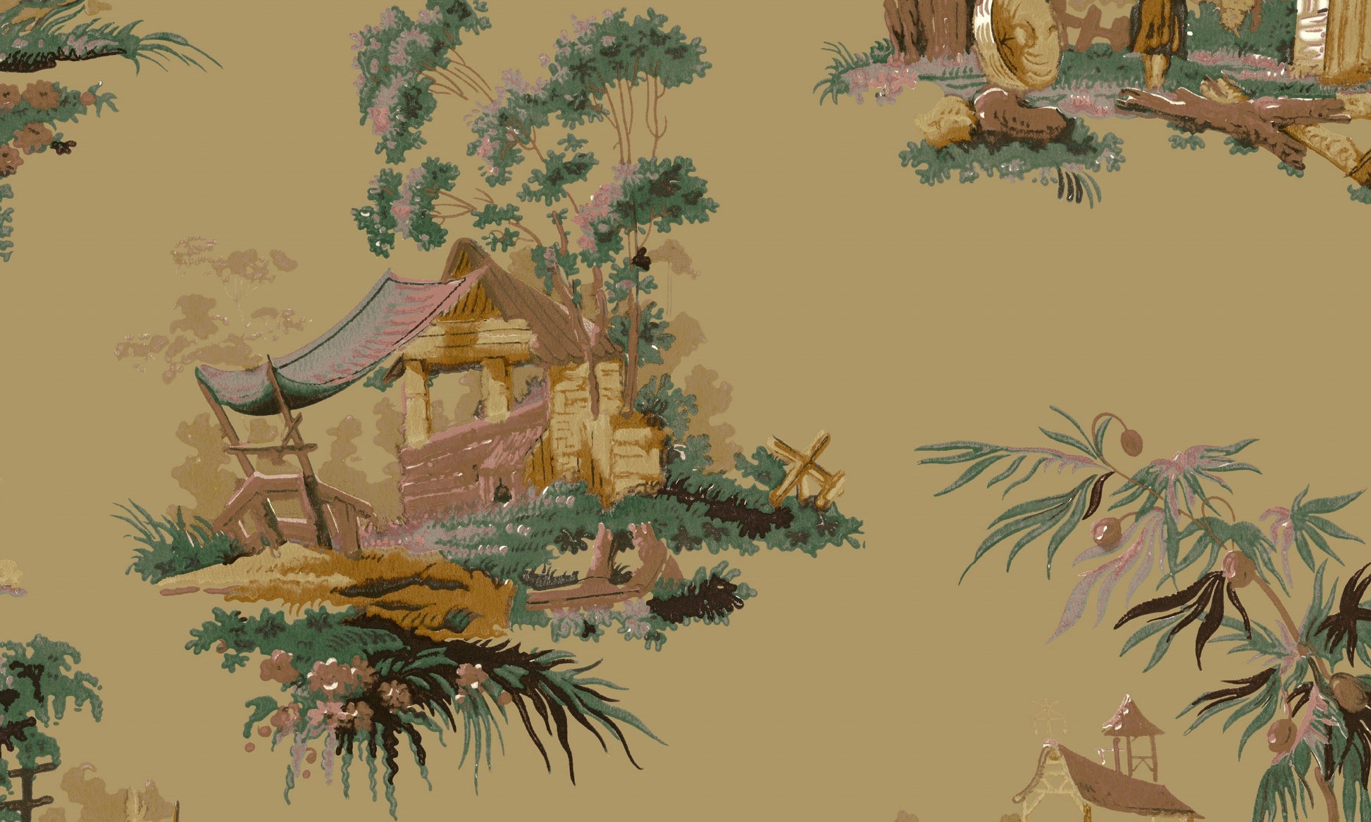 Vintage Oriental Wallpaper in Vanilla