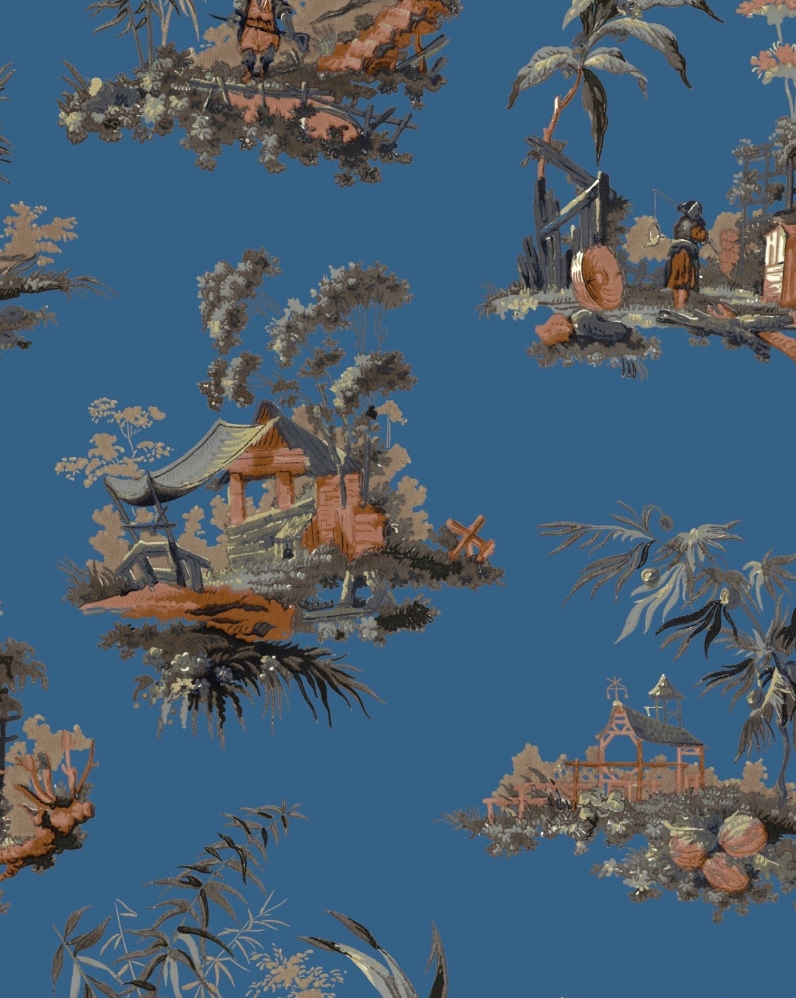 Vintage Oriental Wallpaper in Royal Blue