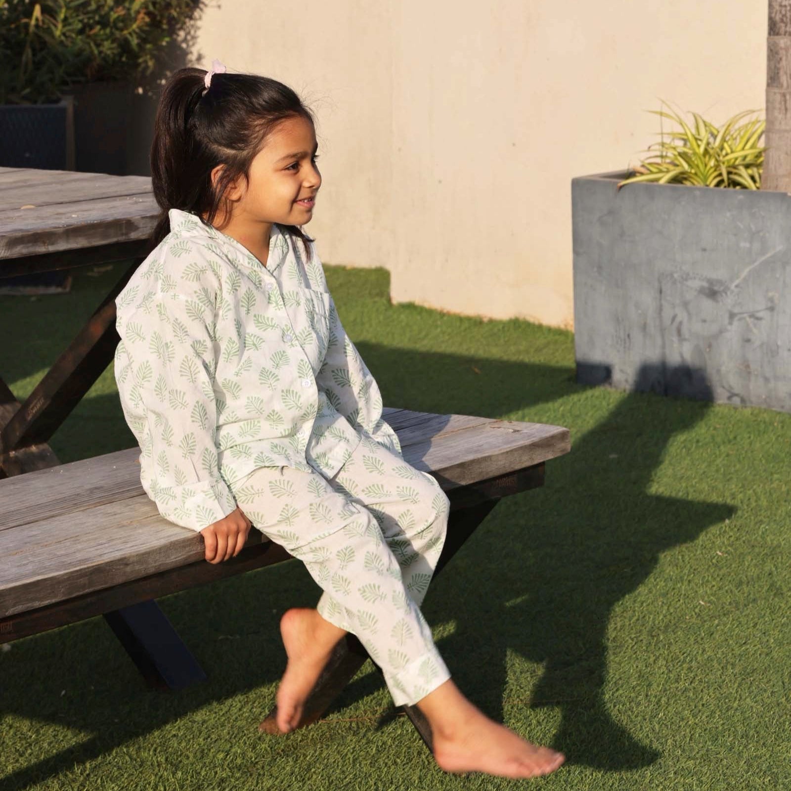 Sage Green Leaf Pyjamas in Soft Cotton