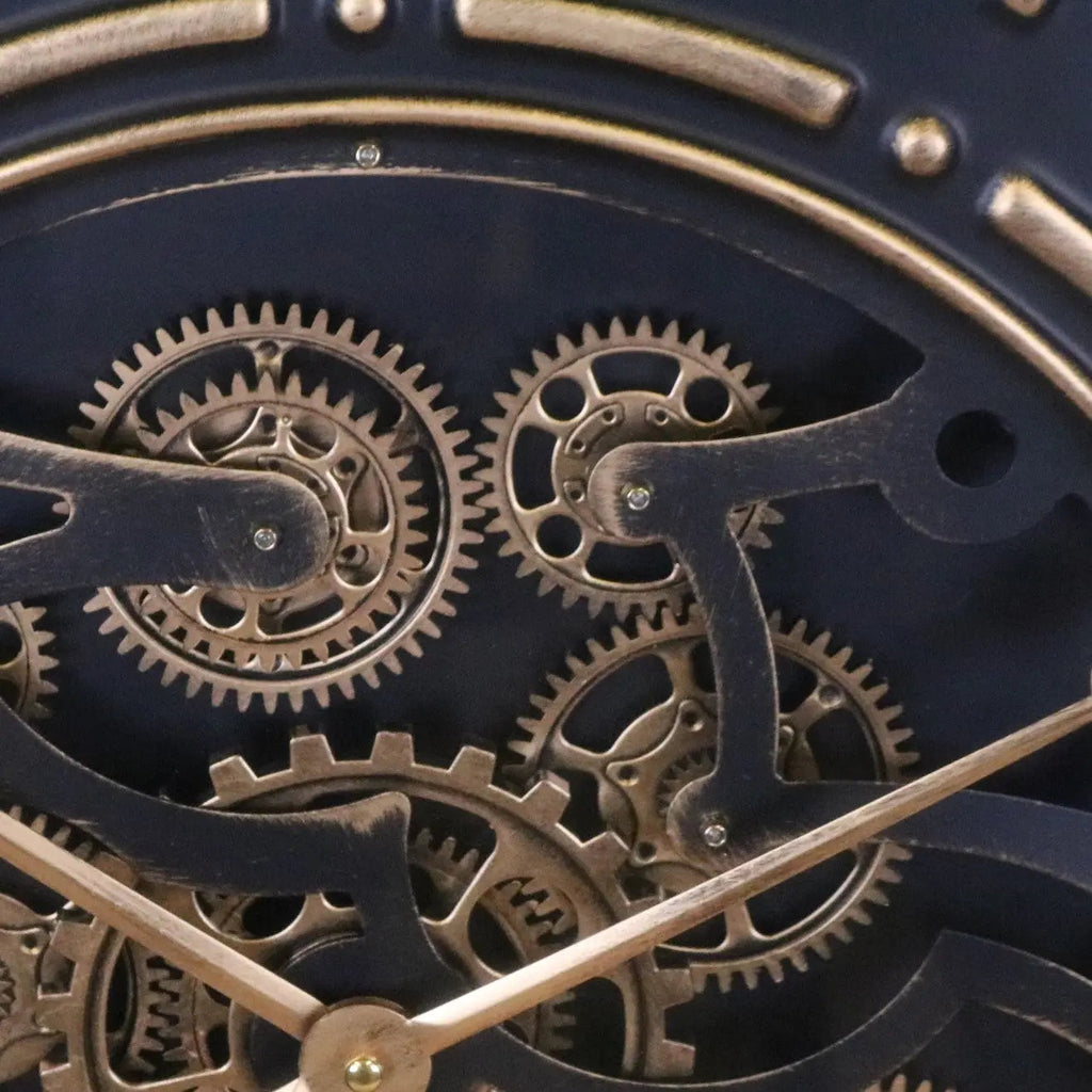 Extra Large Industrial Cog Clock Black Gold and Wood
