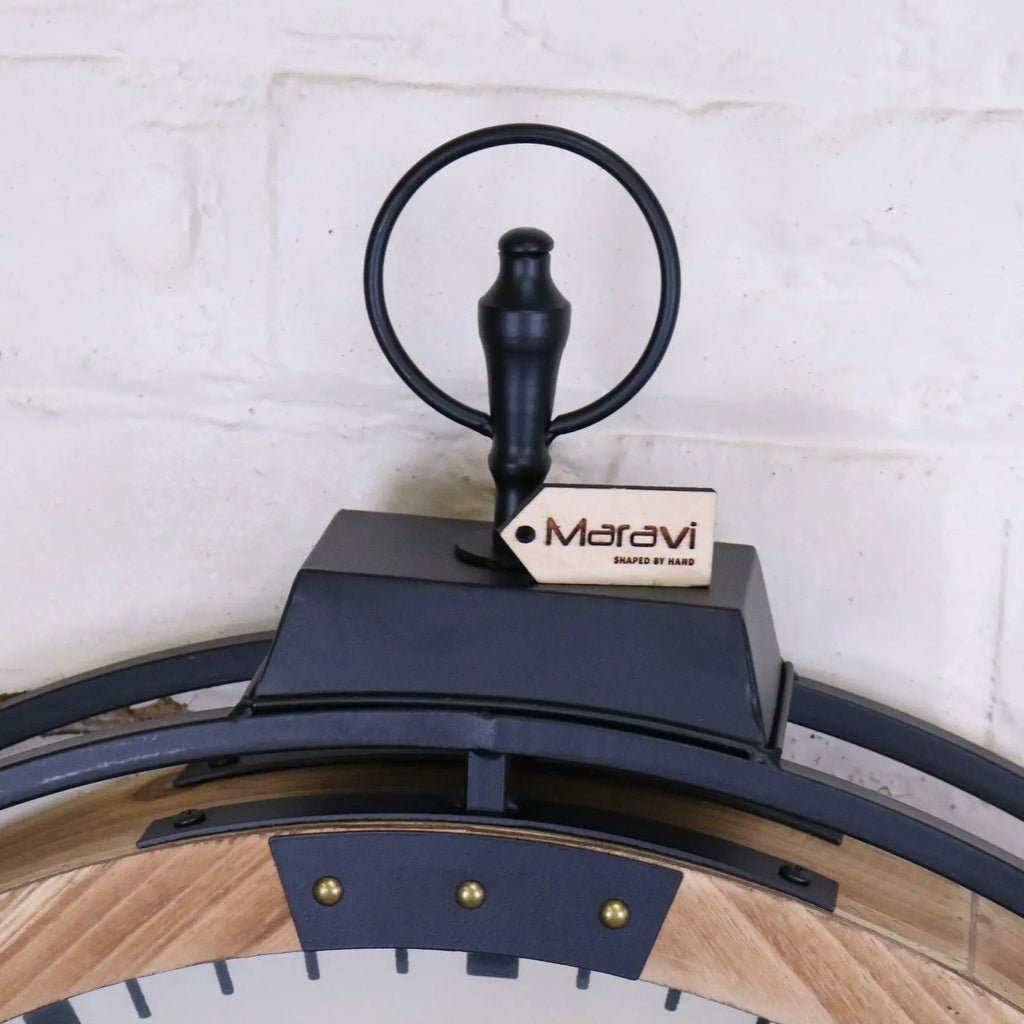 Large Industrial Cog Wall Clock in White Gold and Wood