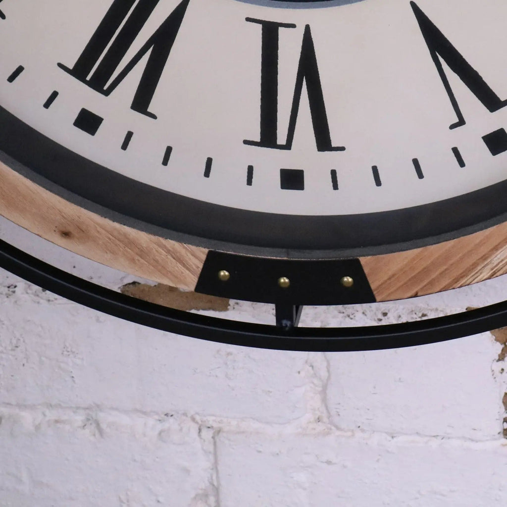 Large Industrial Cog Wall Clock in White Gold and Wood