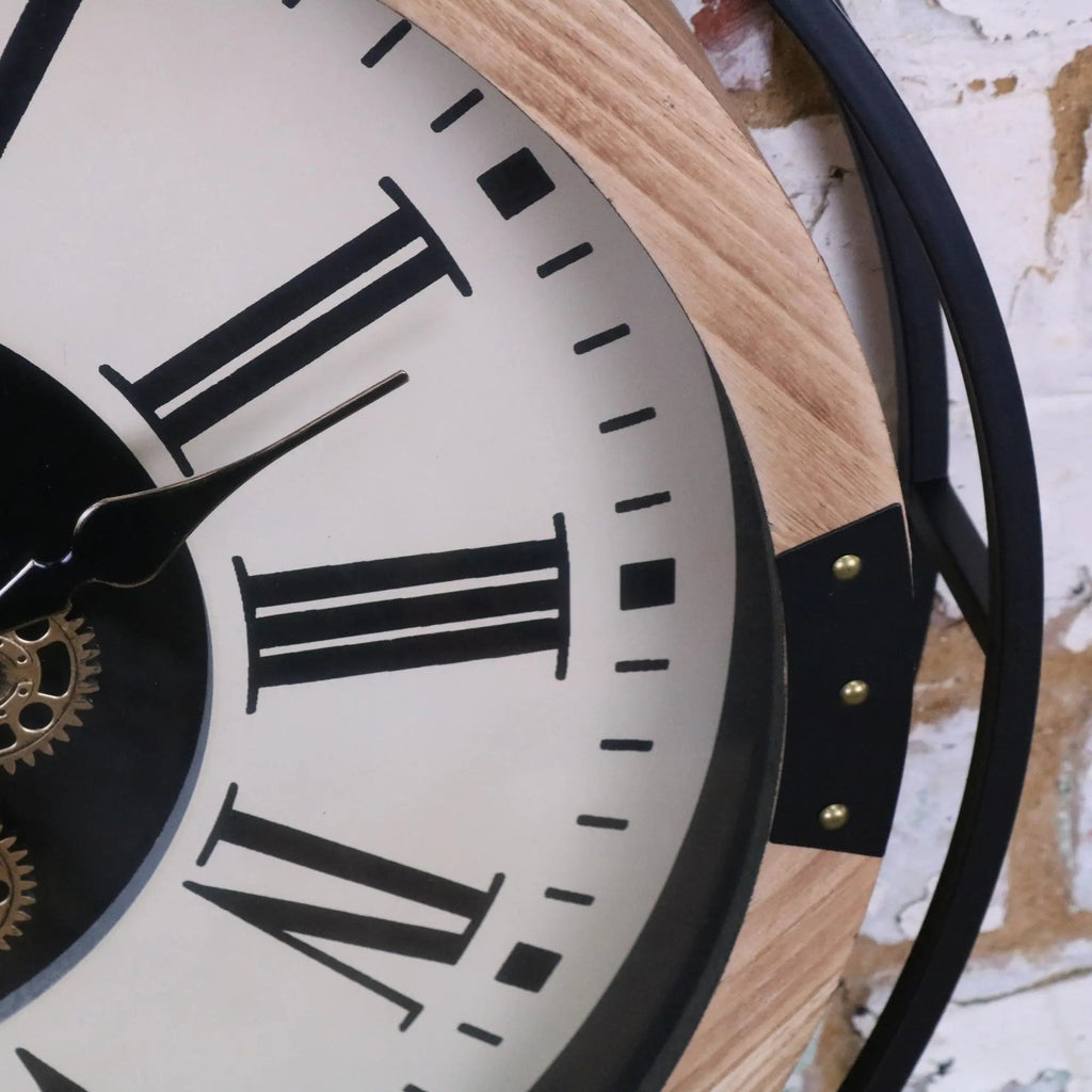 Large Industrial Cog Wall Clock in White Gold and Wood