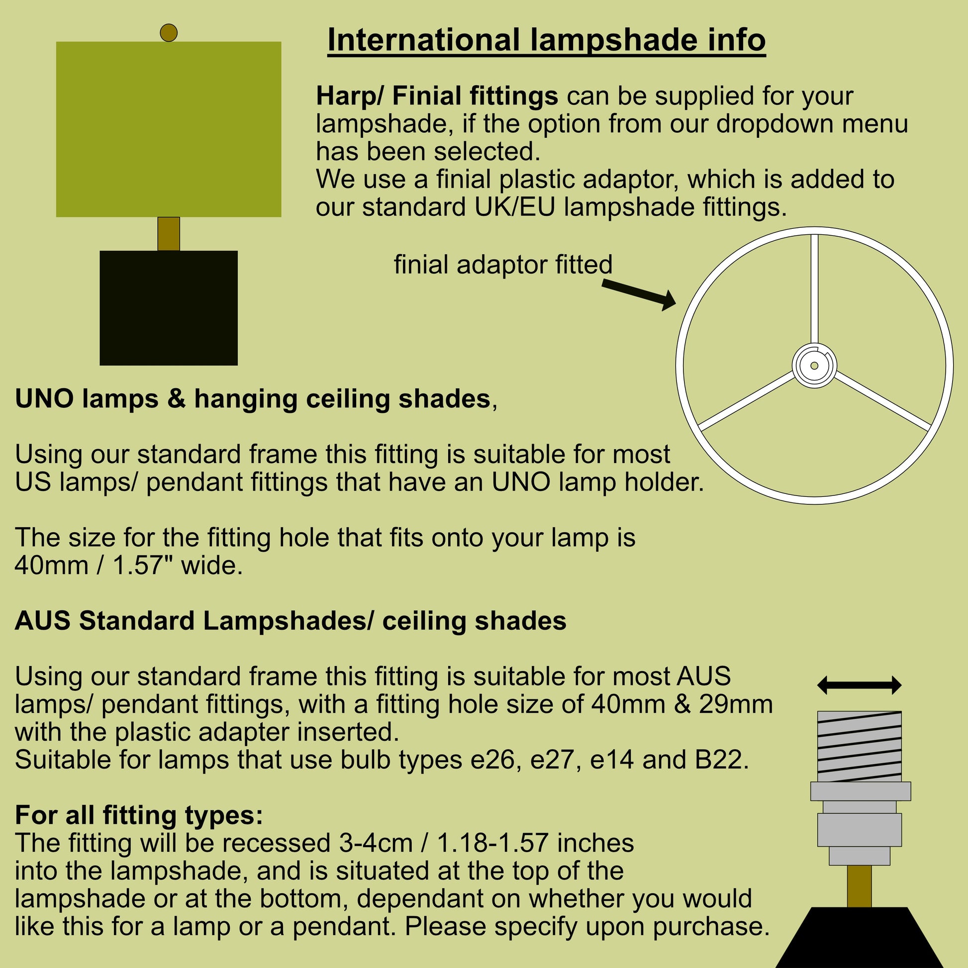 Green cotton drum lampshade/ ceiling shade with a white lining