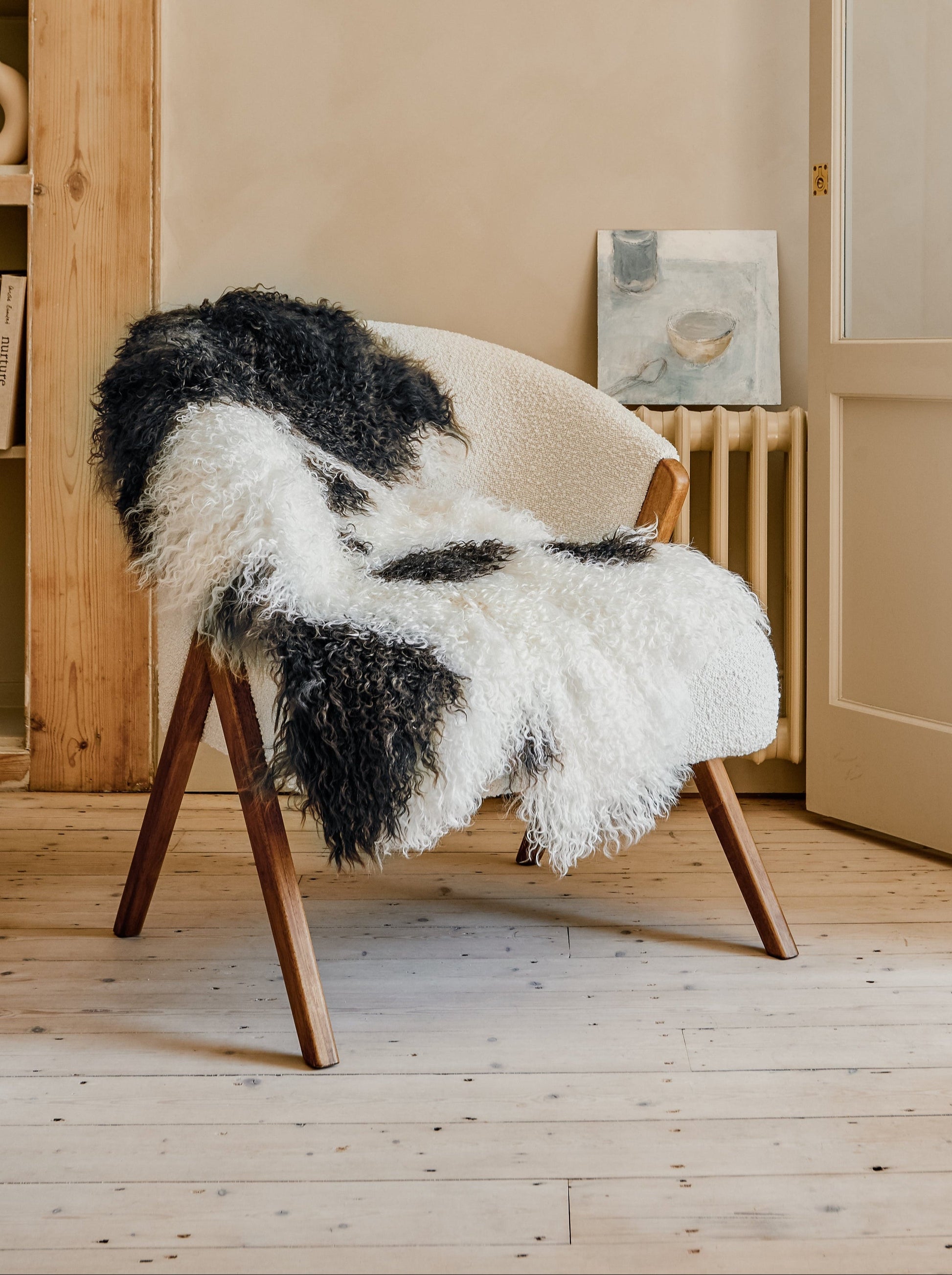 White and Black Sheepskin Rug