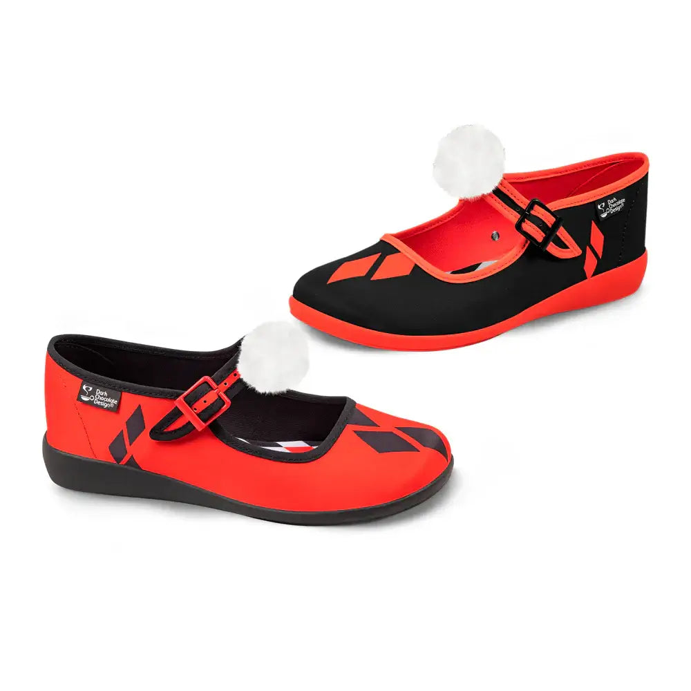 Jinxie Women's Mary Jane Flat Shoes in Red and Black