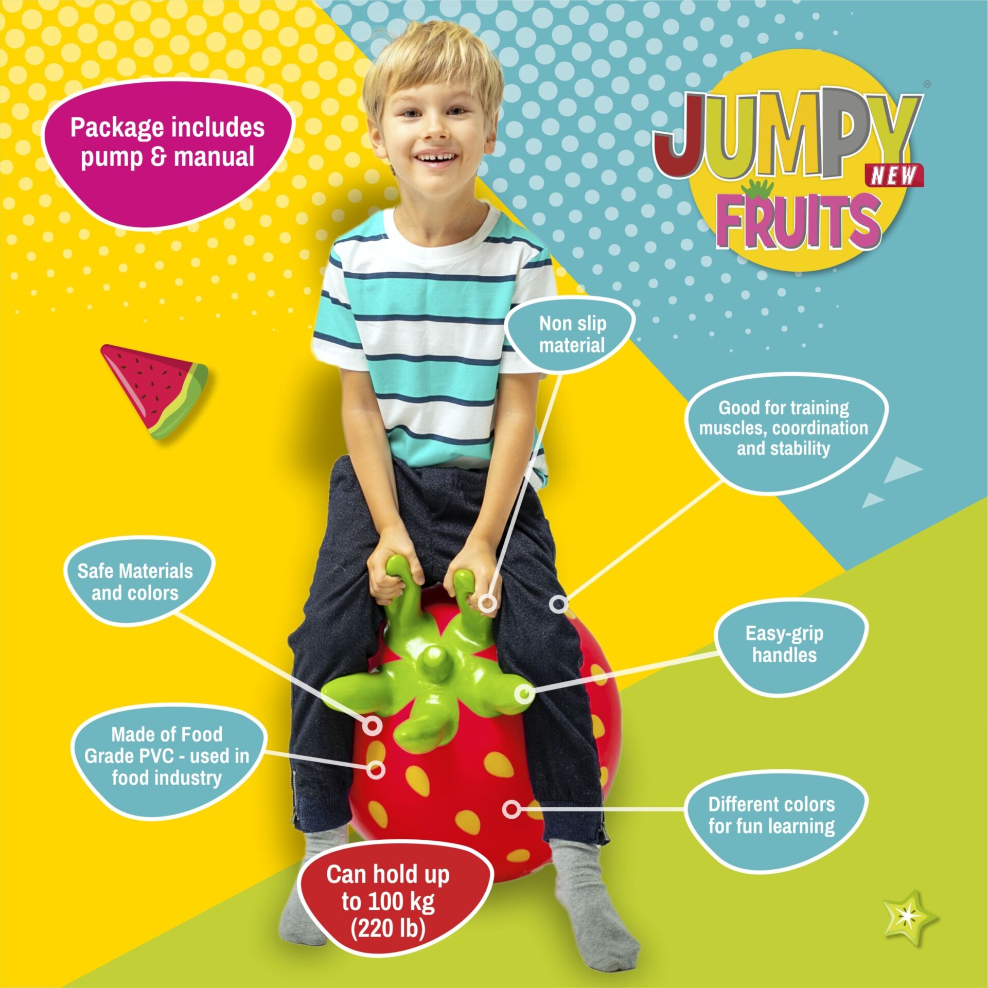 elegant strawberry jumpy hopper toy on a clean white background, showcasing its refined design and vibrant red color