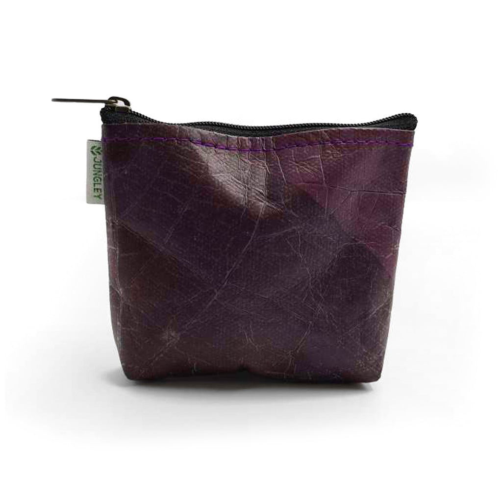 Vegan Teak Leaf Leather Straight Edge Coin Bag