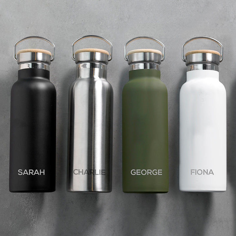 Personalised Insulated 17oz Drinks Bottle with Bamboo Lid