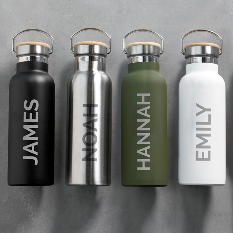 Personalised Insulated 17oz Bamboo Lid Water Bottle