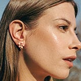 Gold Plated Peach Lily Flower and Pearl Bee Stud Earrings