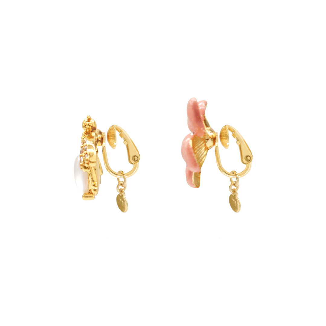 Gold Plated Peach Lily Flower and Pearl Bee Stud Earrings