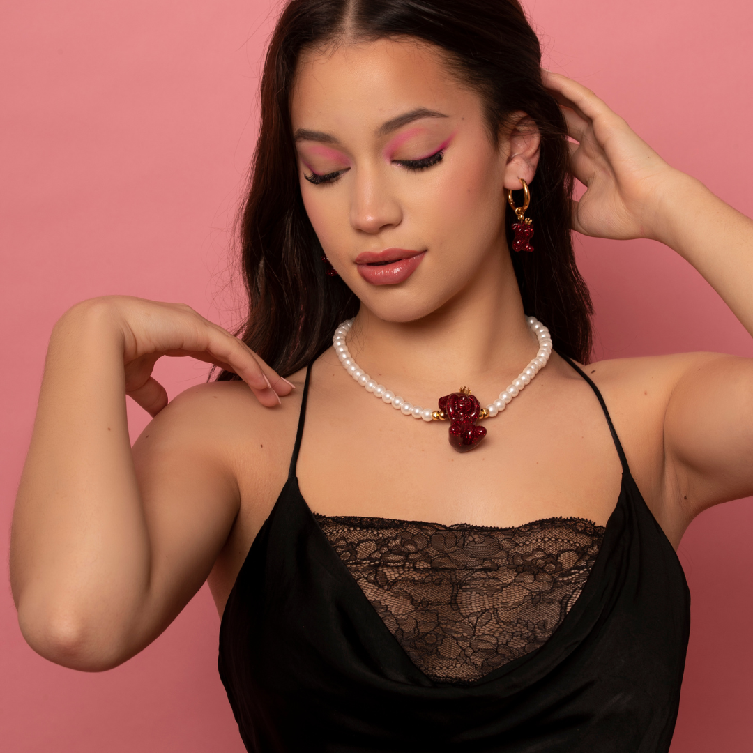 Polyresin Bear Maroon Drop Earrings