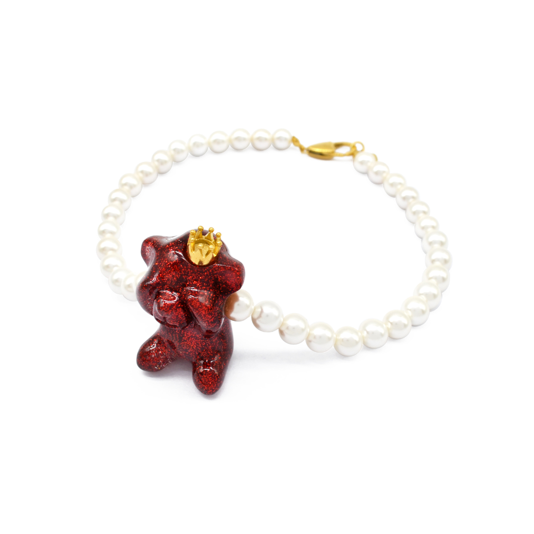 Red Bear Pendant Necklace with Camellia