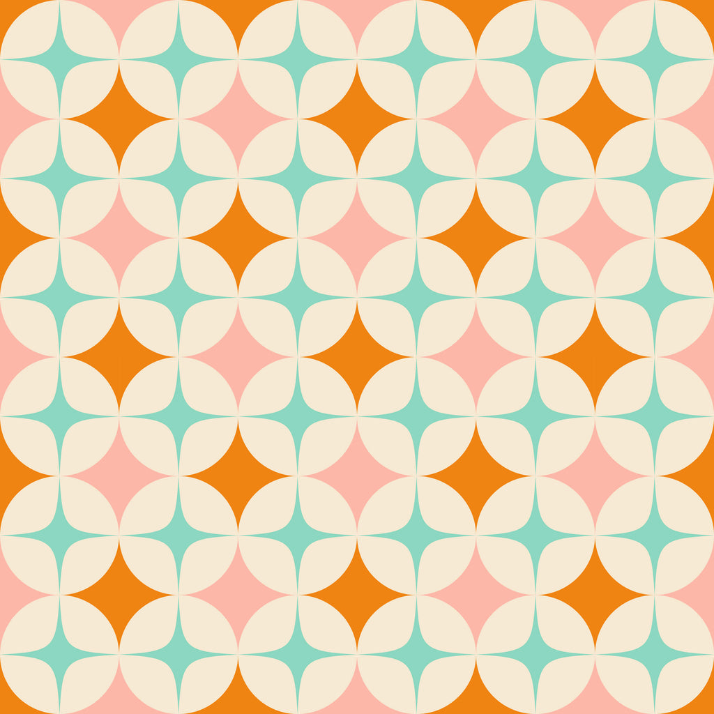 Retro Star Wallpaper in Pink, Orange and Teal