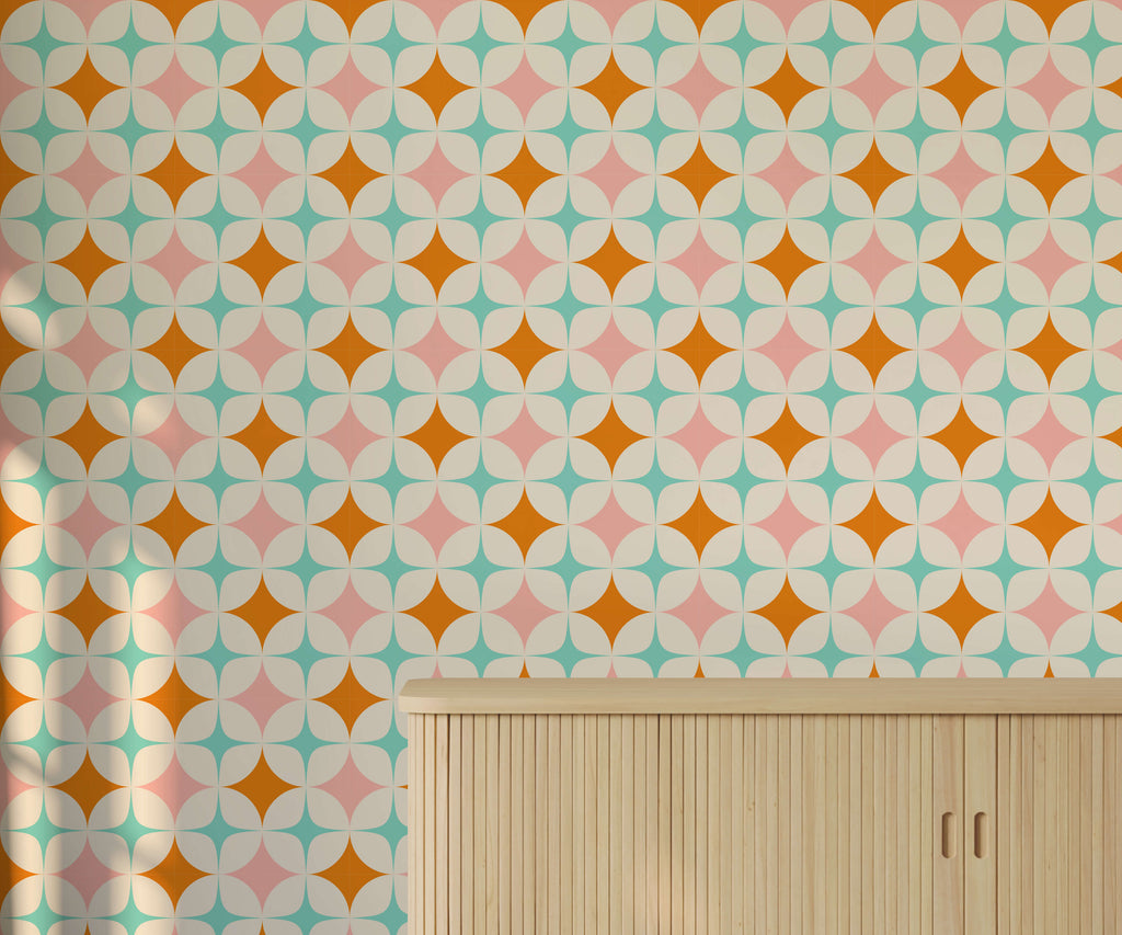 Retro Star Wallpaper in Pink, Orange and Teal