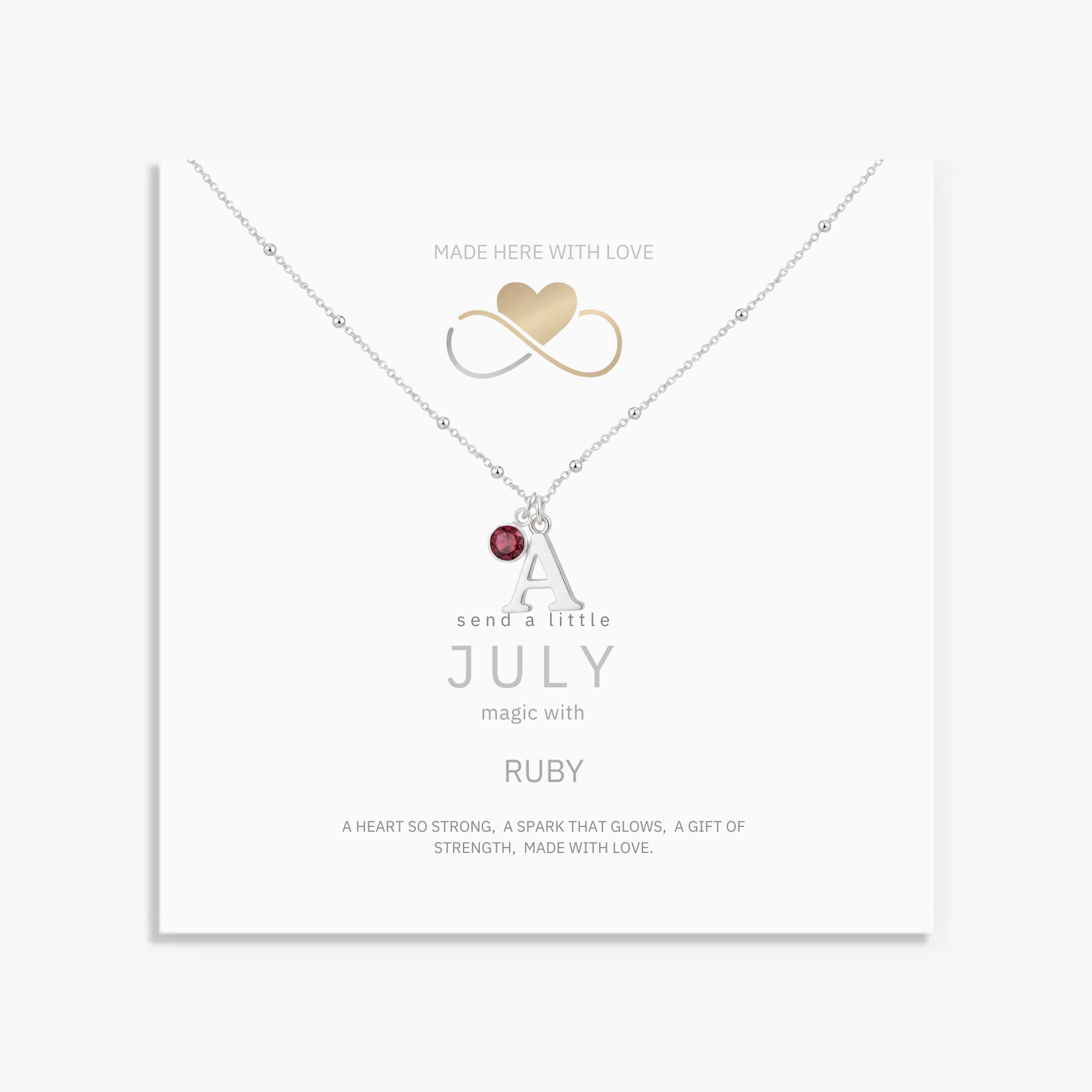 July Birthstone Necklace with Initial Charm Ruby Gift