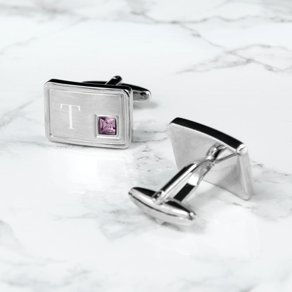 Personalised Rhodium Plated Birthstone Crystal Cufflinks