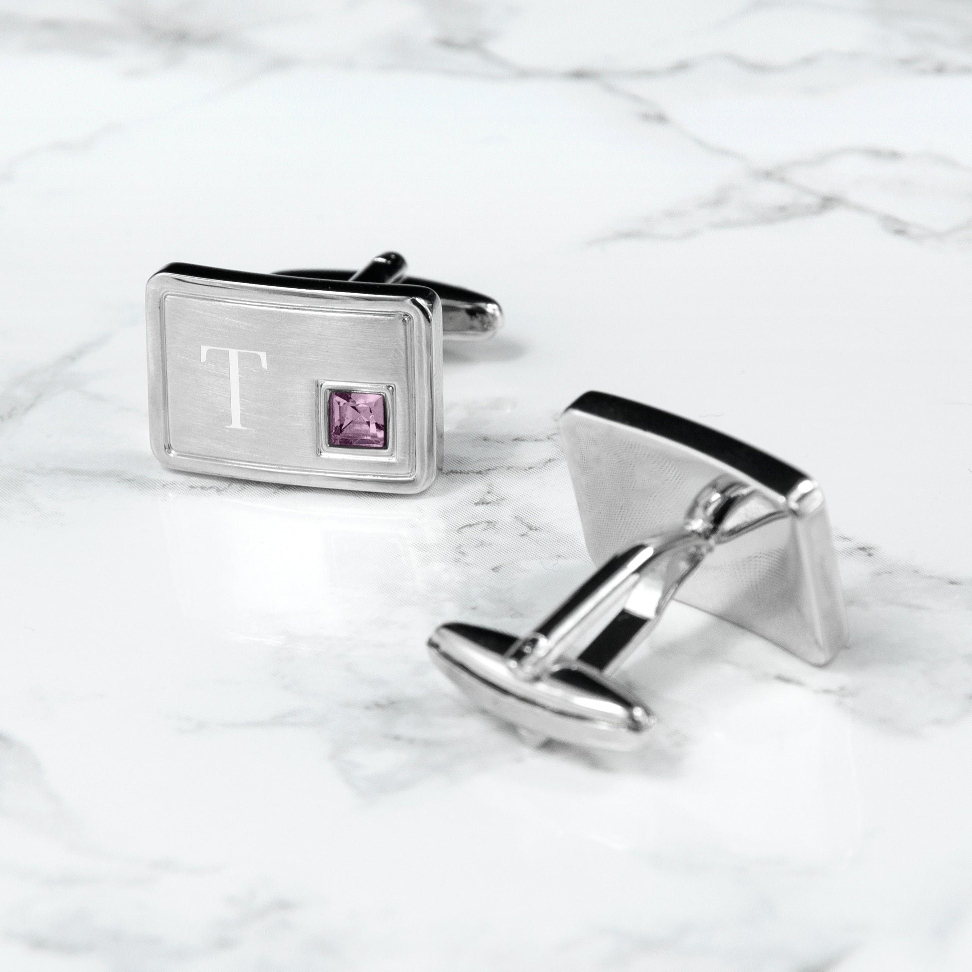 Personalised Rhodium Plated Birthstone Crystal Cufflinks