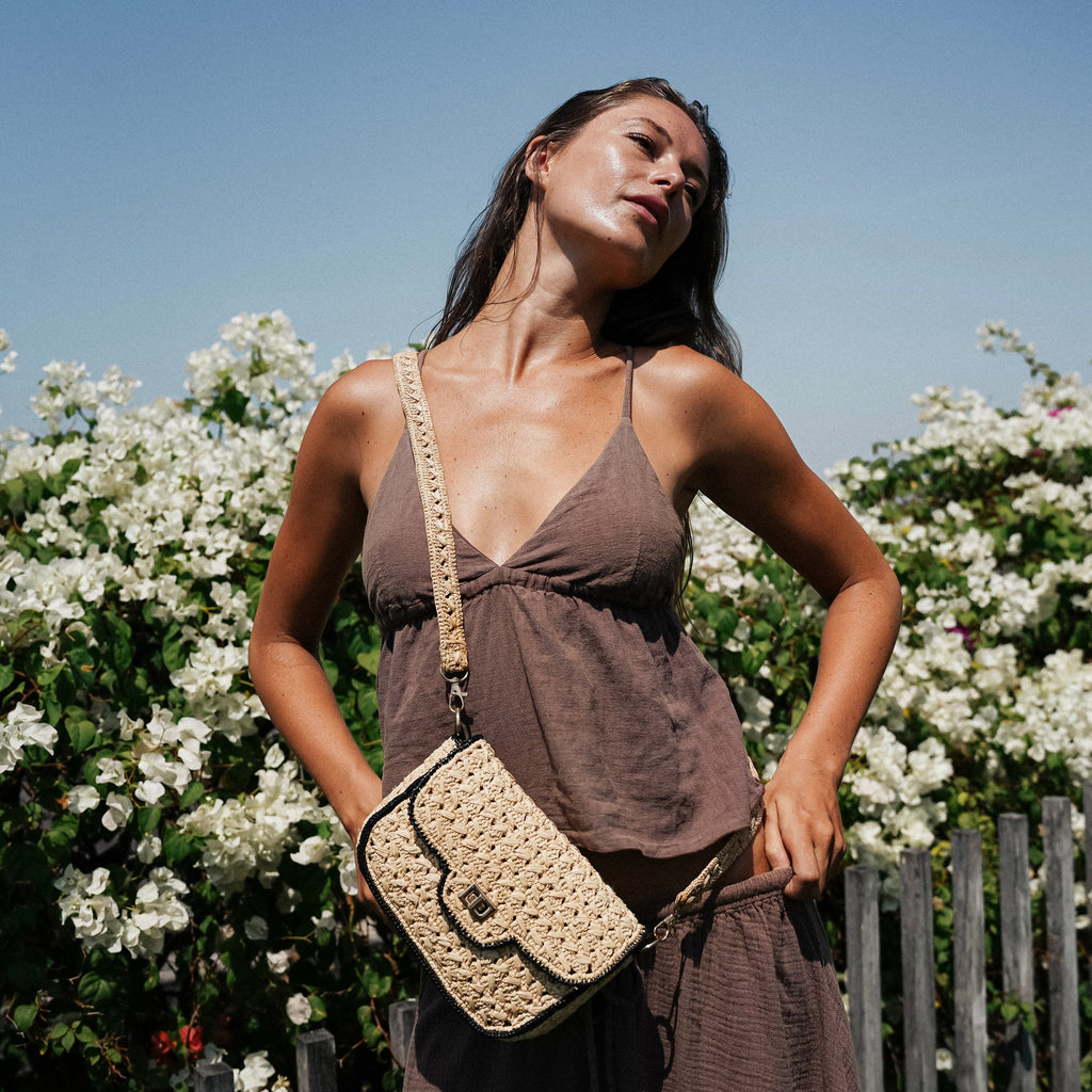 Cassie 2 Natural Raffia Bag with Colour Accents