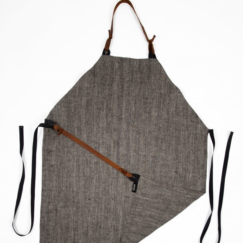 Stylish Herringbone Linen Apron with Leather Details – Eco-Friendly by KOOSdisain at www.brixbailey.com