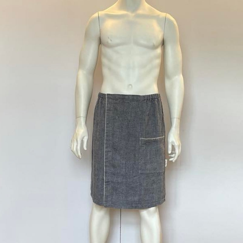 Men's Linen Sauna Skirt – Adjustable & Stylish Fishbone Pattern by KOOSdisain at www.brixbailey.com