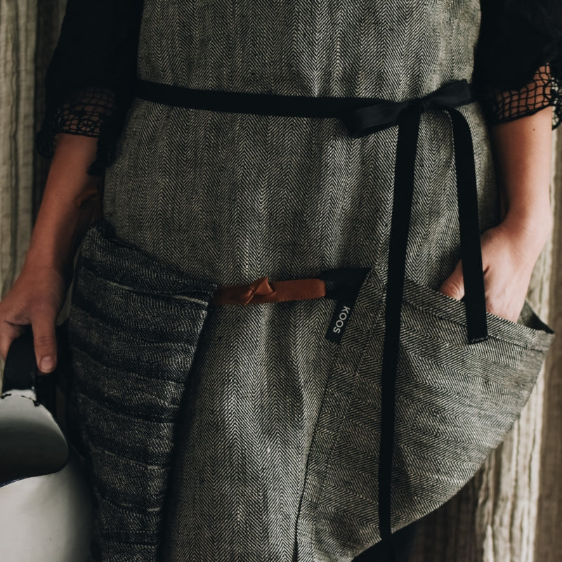 Herringbone Linen Apron – Stylish & Sustainable Chef Gear by KOOSdisain at www.brixbailey.com