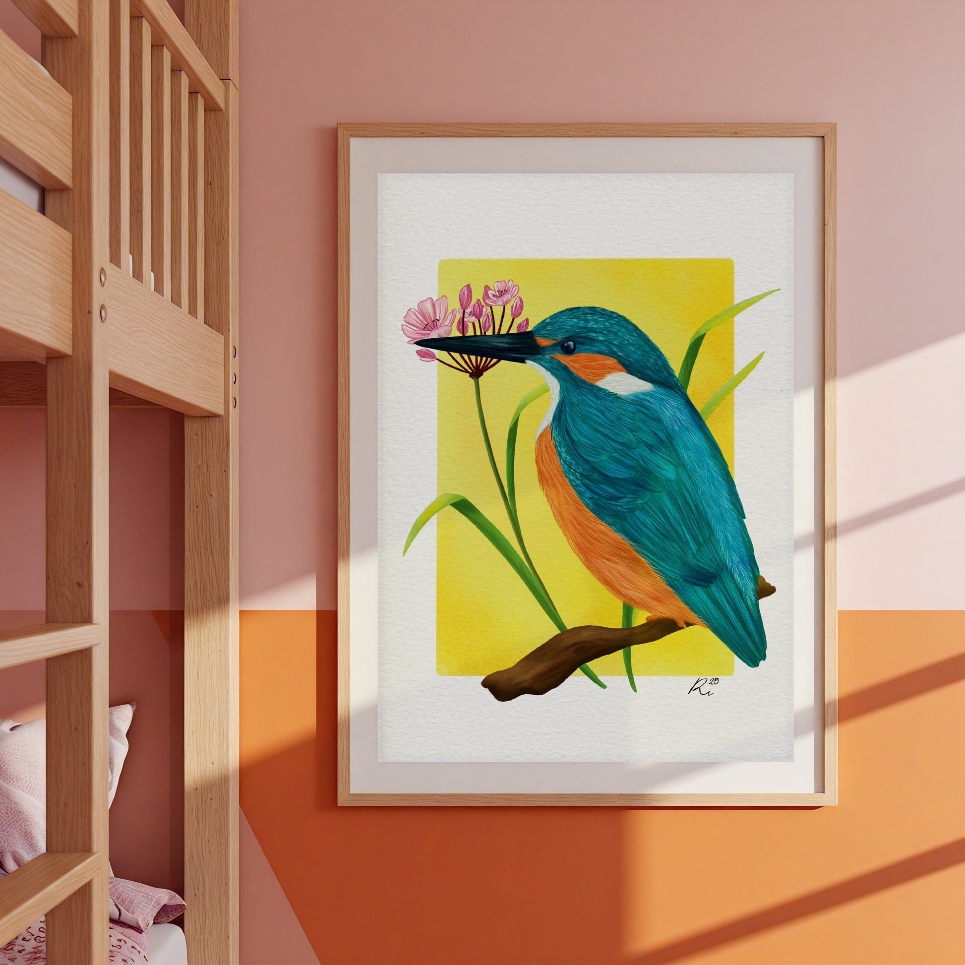 Kingfisher Wildlife and Botanical Art Print British Birds Wall Art