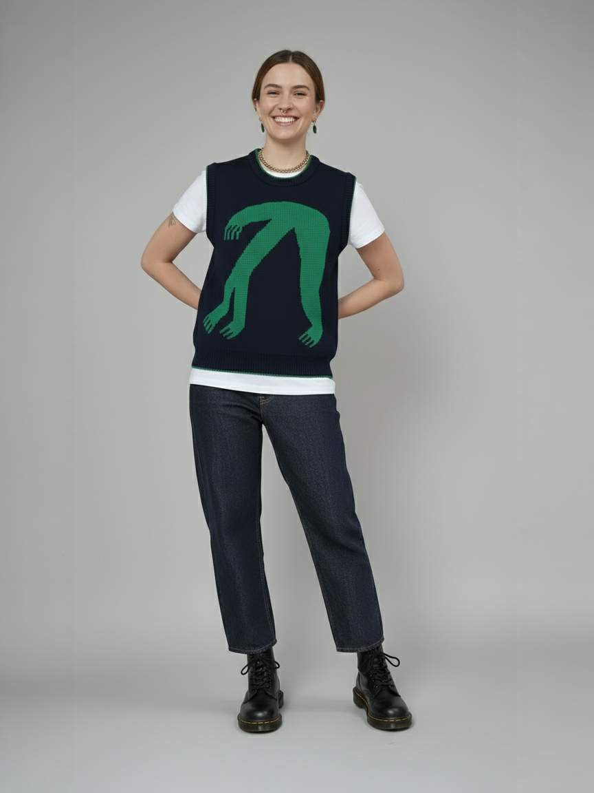 Organic Cotton Knit Vest in Blue