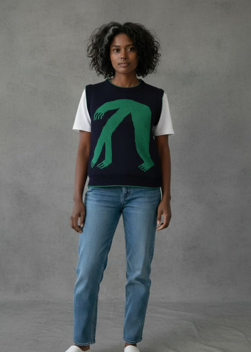 Organic Cotton Knit Vest in Blue