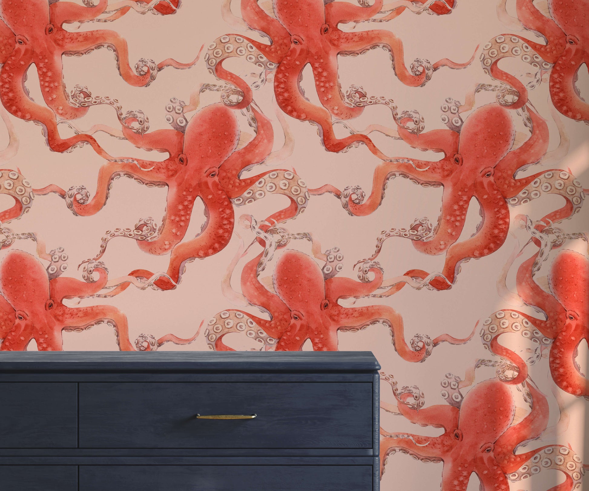 Red Octopus Wallpaper in Watercolour
