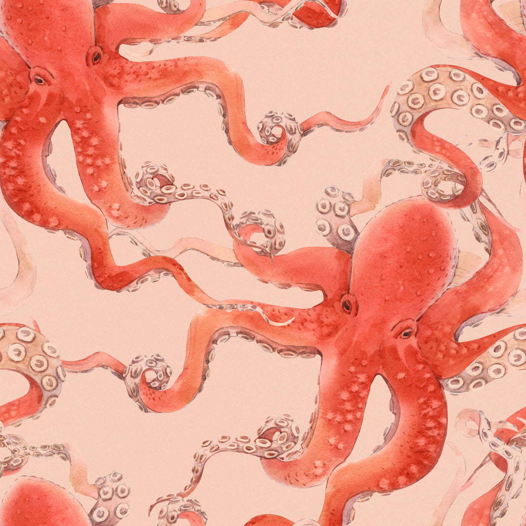 Red Octopus Wallpaper in Watercolour