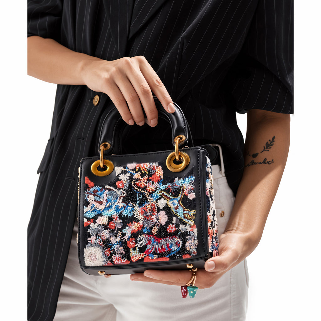 Spring Bloom Black Floral Handbag
