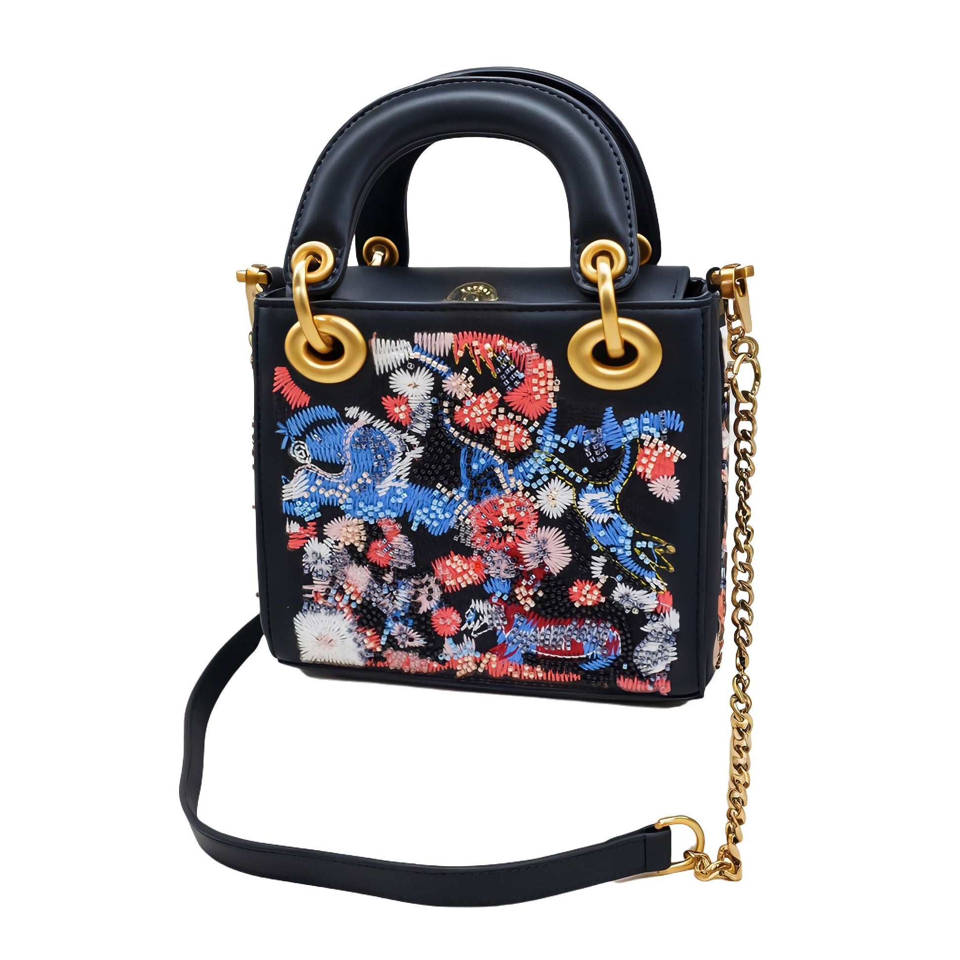 Spring Bloom Black Floral Handbag