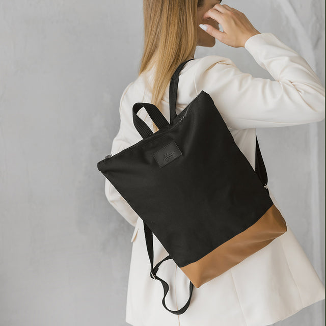 Chic Black & Tan Leather Backpack – Stylish & Waterproof by Muni at www.brixbailey.com