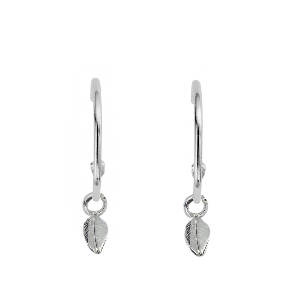 Leaf Charm Sterling Silver Hoops