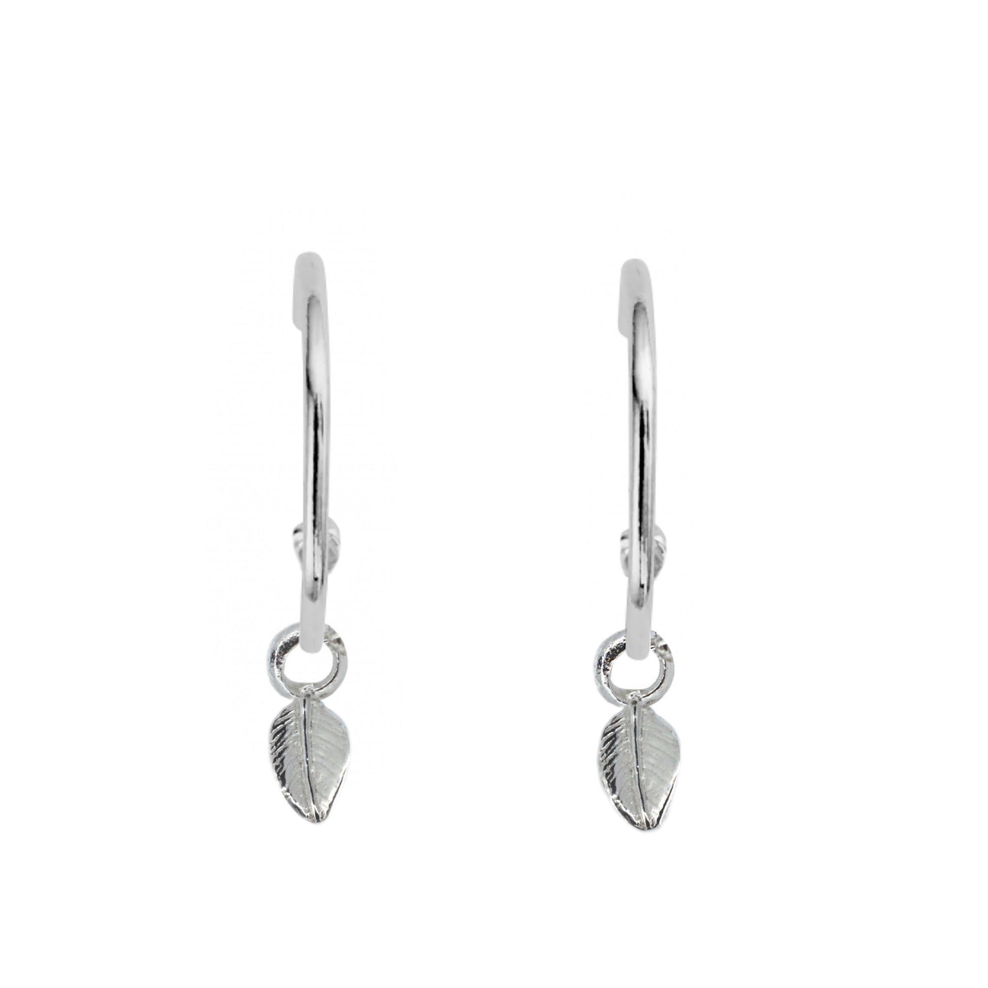 Leaf Charm Sterling Silver Hoops