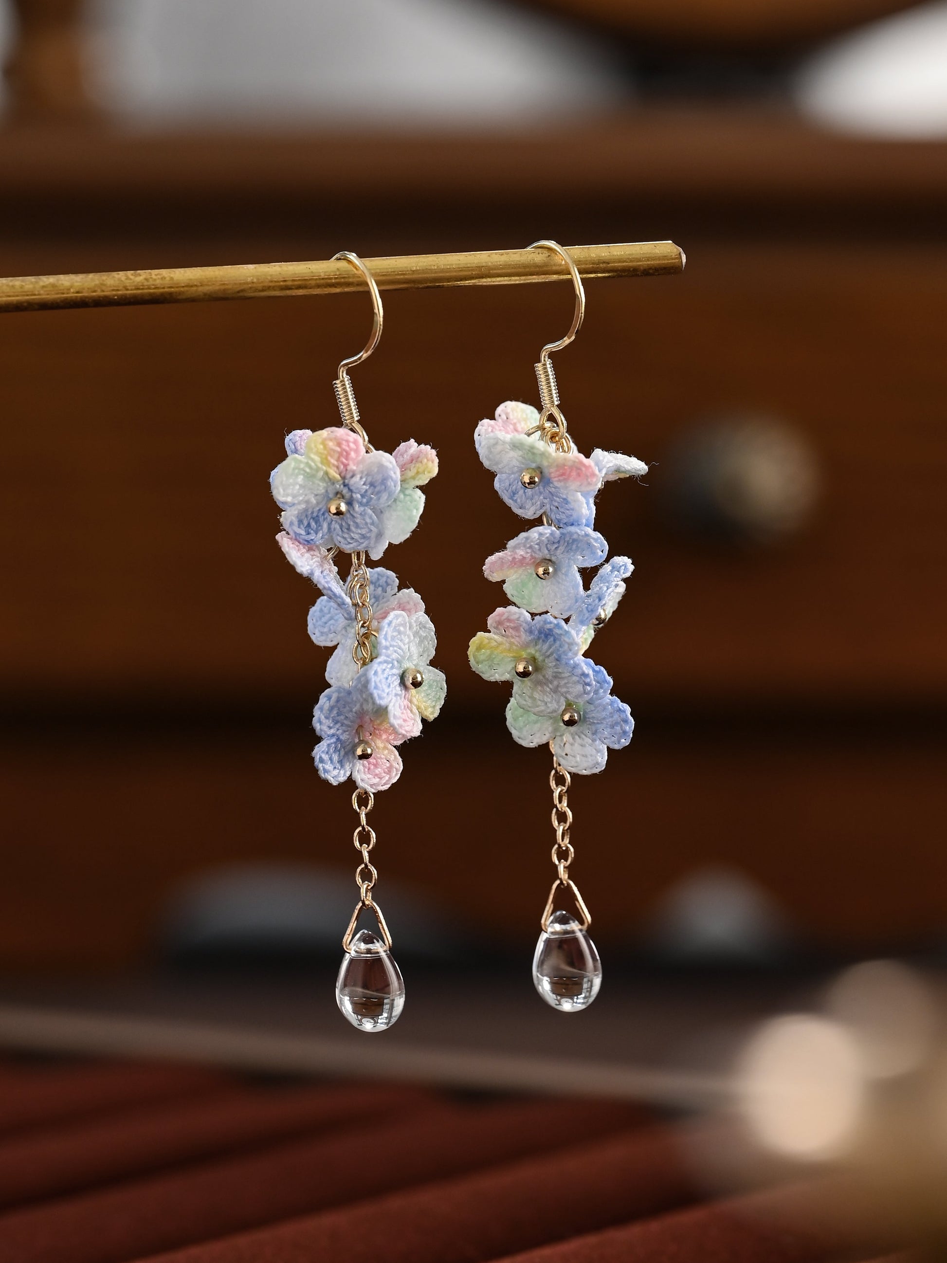 Forget Me Not Micro Crochet Earring Danglers in Gold