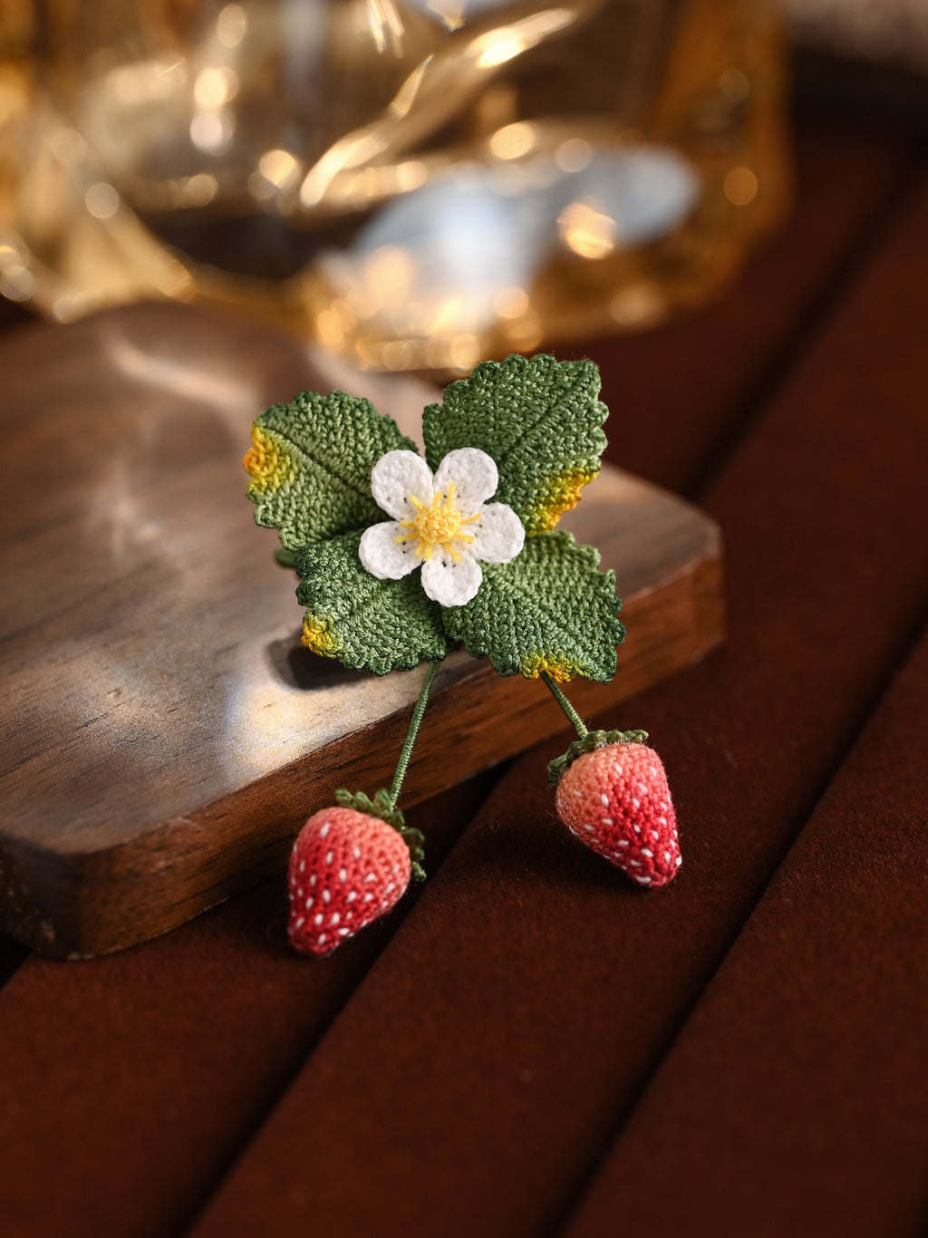Micro Crochet Strawberry Brooch and Earrings Set