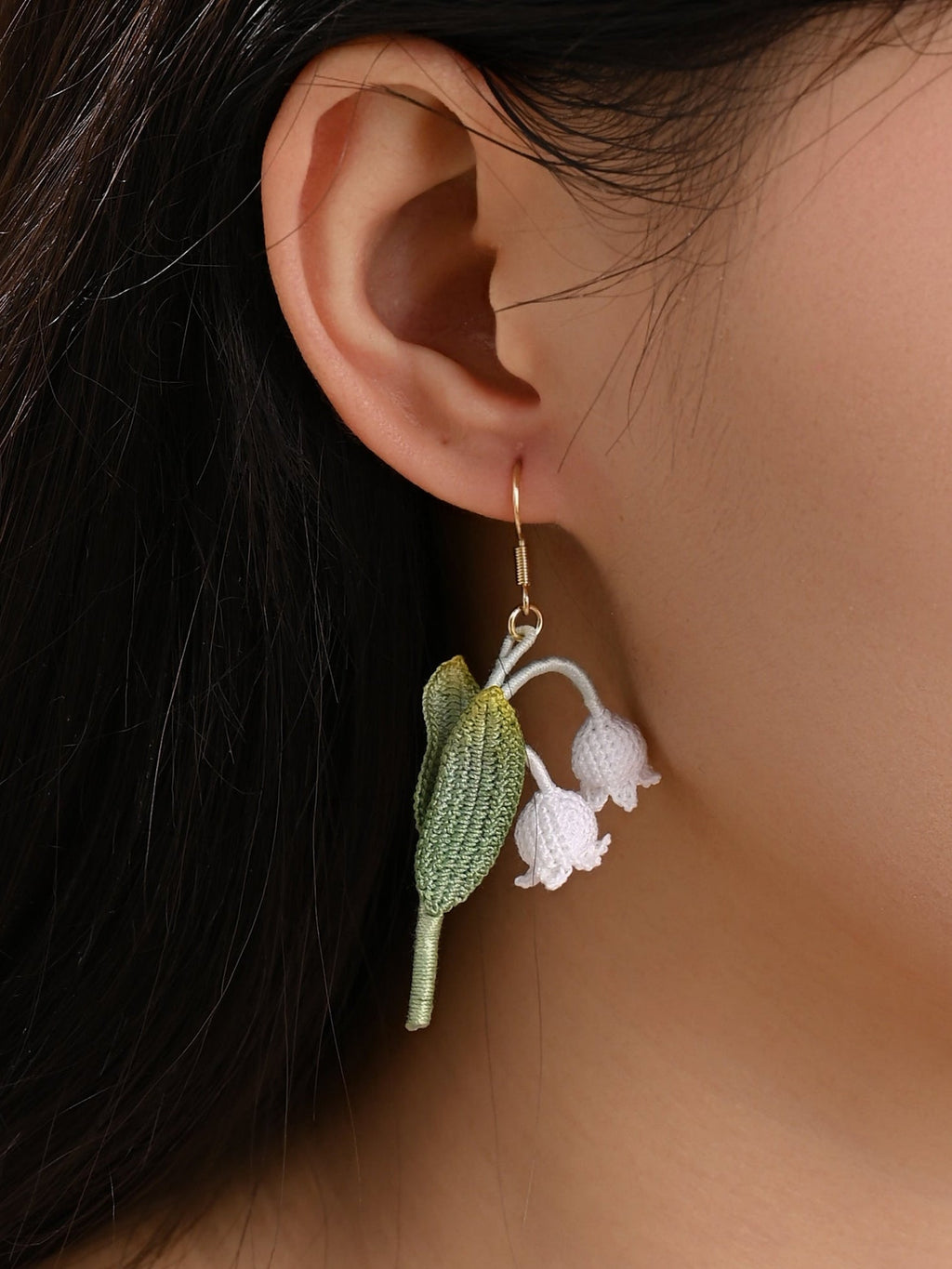 Lily of the Valley Micro Crochet Earrings with Big Leaves