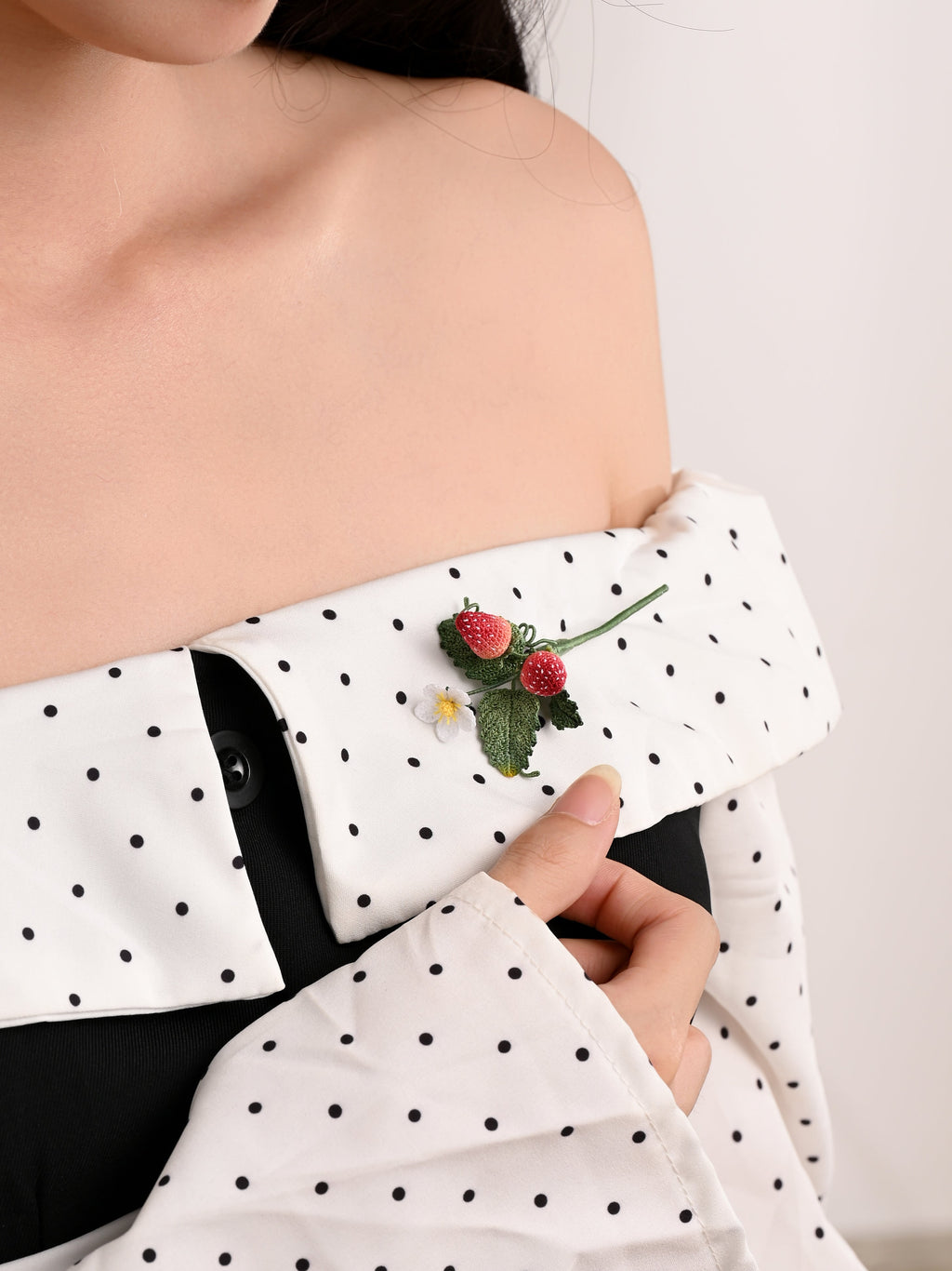 Micro Crochet Strawberry Brooch and Earrings Set