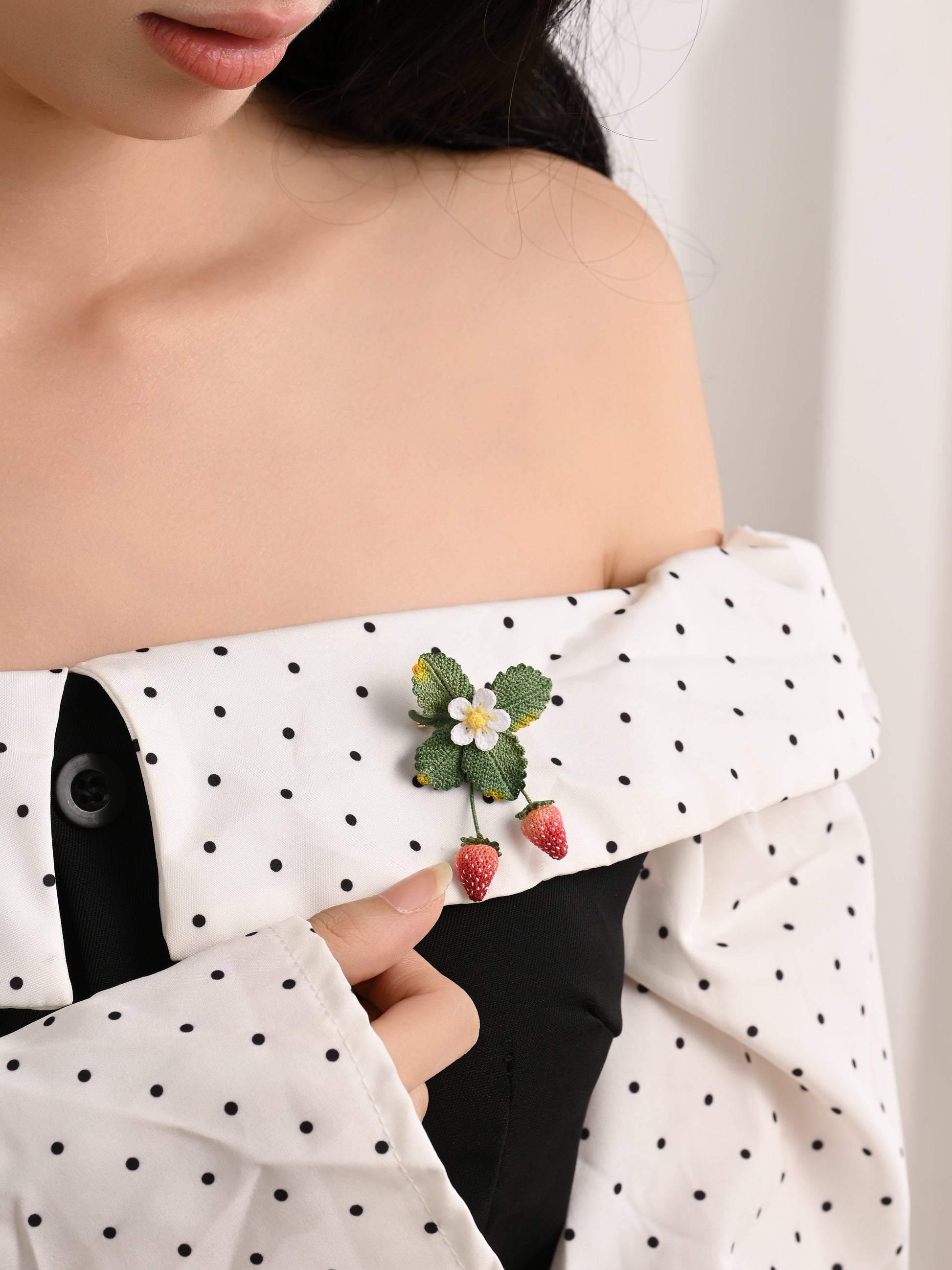 Micro Crochet Strawberry Brooch and Earrings Set
