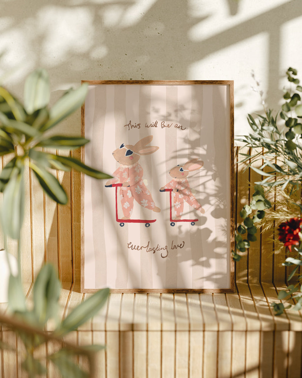 Everlasting Love Siblings Art Print Hand Painted Rabbit Scooters