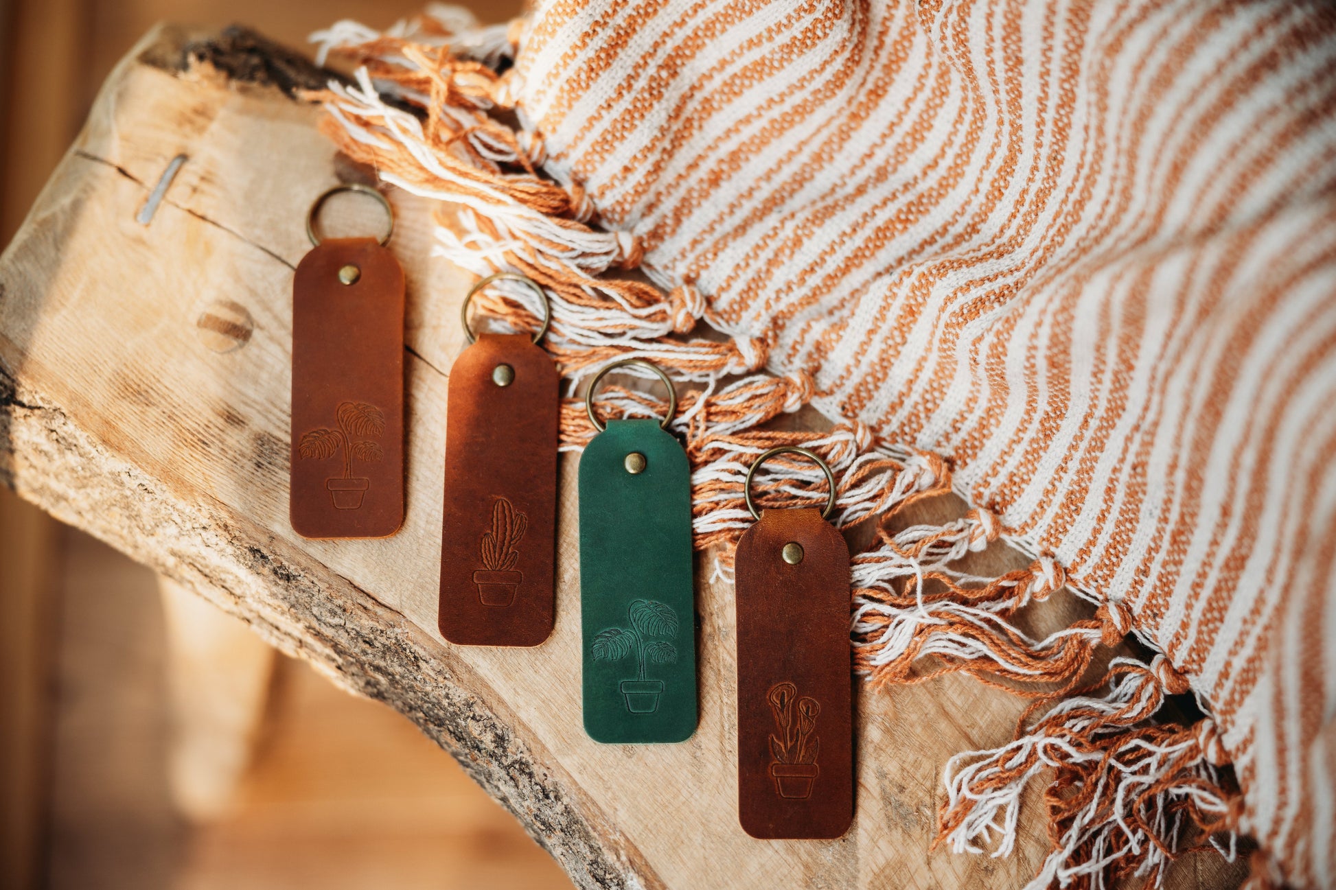 Floral Leather Keyrings Handcrafted with Botanical Designs
