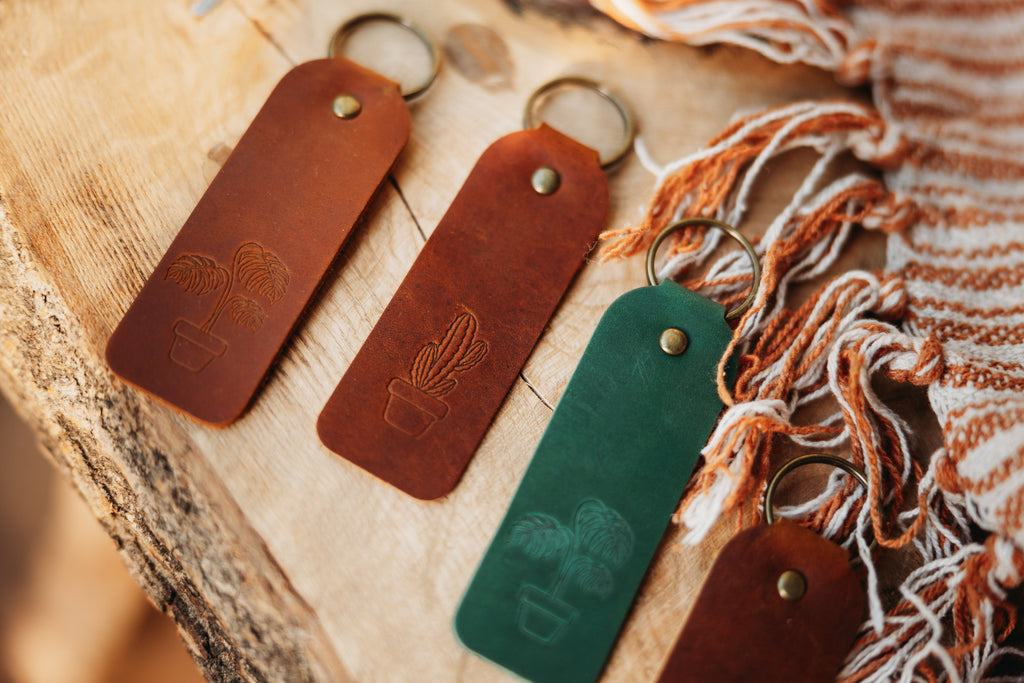 Floral Leather Keyrings Handcrafted with Botanical Designs