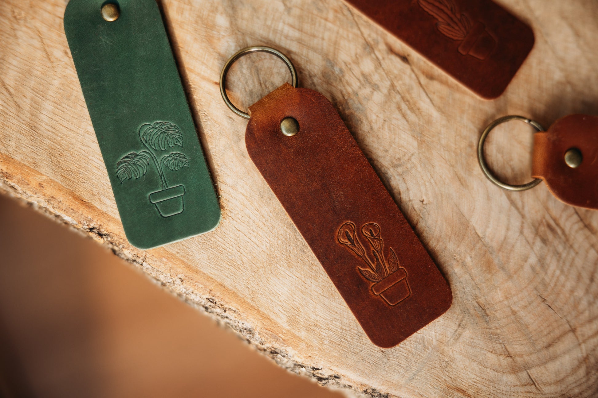 Floral Leather Keyrings Handcrafted with Botanical Designs
