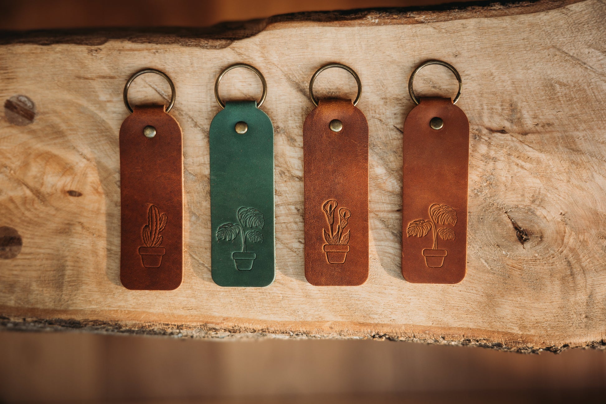 Floral Leather Keyrings Handcrafted with Botanical Designs
