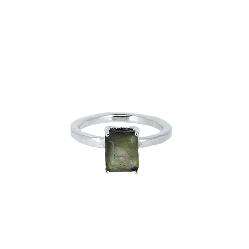 Square Cut Labradorite Ring