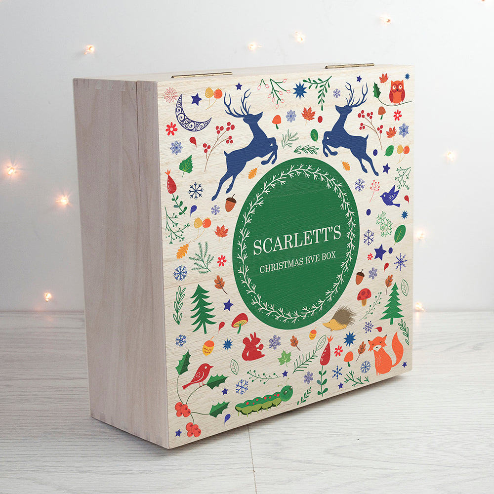Personalised Festive Woodland Green Christmas Eve Box